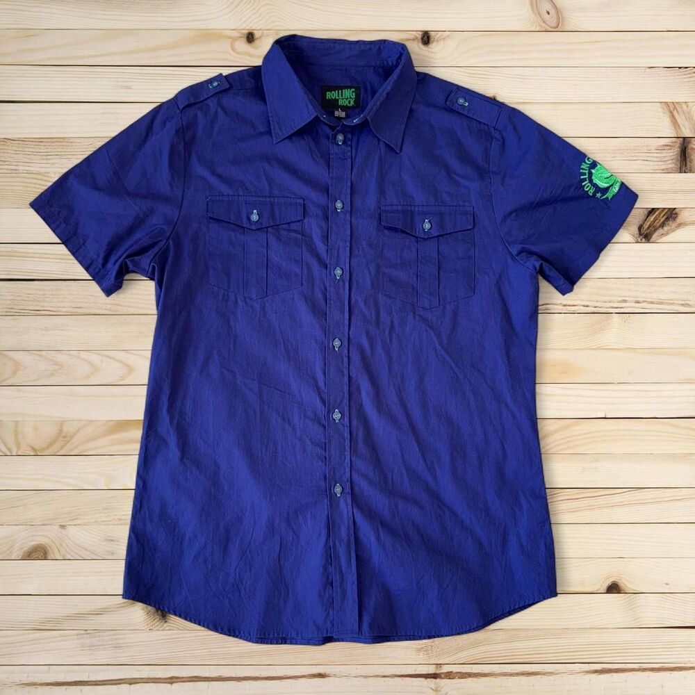 Rolling Rock Beer Button Up Shirt Mens Large Brewery Work Shirt